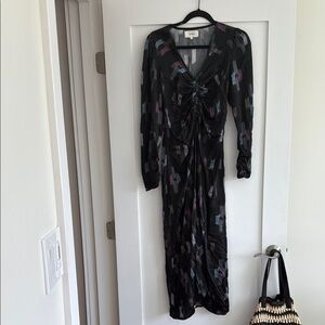 XiRENA Black and Silver Wrap Gown with Bishop Sleeves